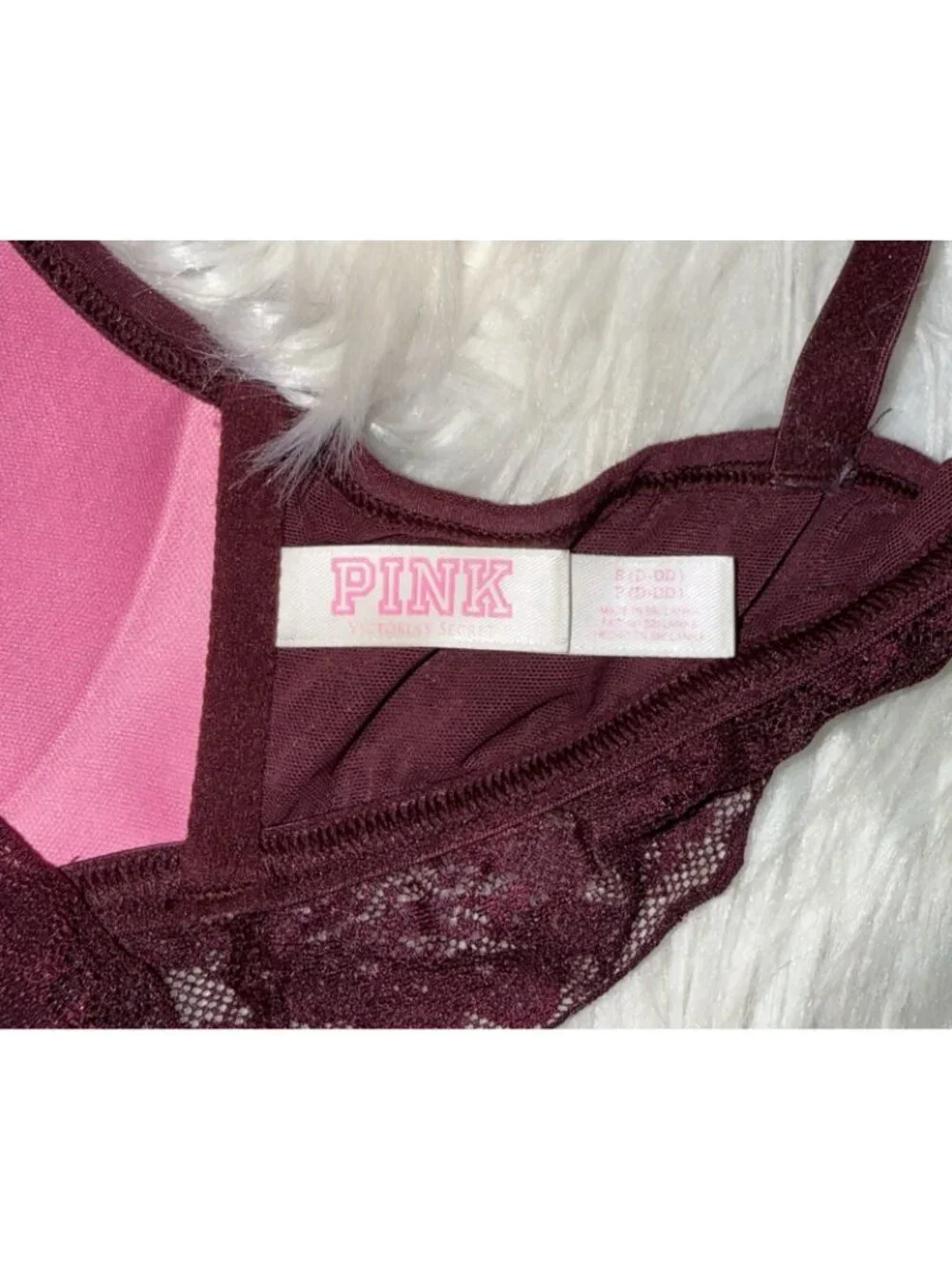 Pink Victorias Secret Lightly Lined Lace Bra Caged Longline WF Womens S (D-DD)